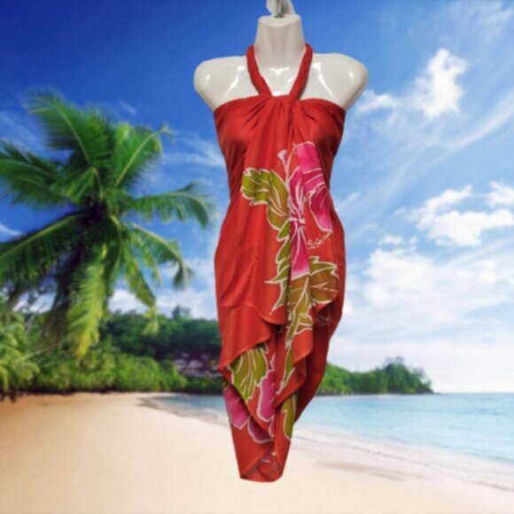 Womens Sarong Cotton Wrap, Handpainted Batik Wrapskirt Beach Pareo Beachwear-NEW - Picture 13 of 13